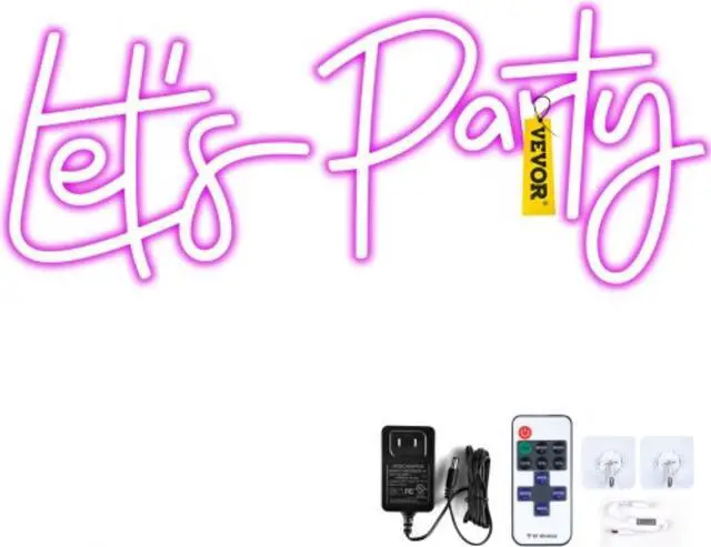 Main image of VEVOR Let's Party Neon Sign, 23"X10" Neon Sign for Wall Decor, Adjustable Brightness Pink Neon Light Sign with Remote Control and Power Adapter, for Party/Wedding Celebration/Home Decoration