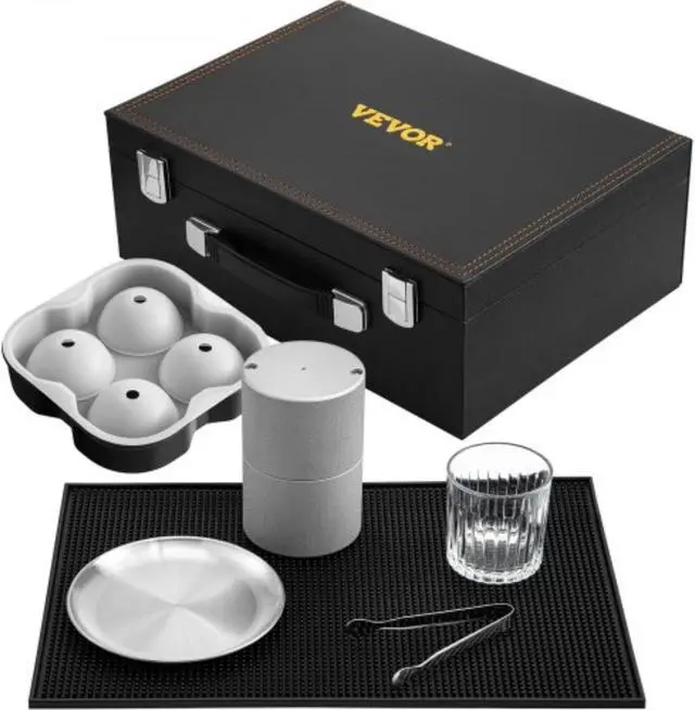 Main image of VEVOR Ice Ball Press Kit, Anodized 7075 Aluminum, w/ Silicone Moulds, Large Mat, Stainless Steel Tong & Two Glasses, Double Size Crystal Clear Rounds for Whiskeys, Cocktails on Parties & Holidays