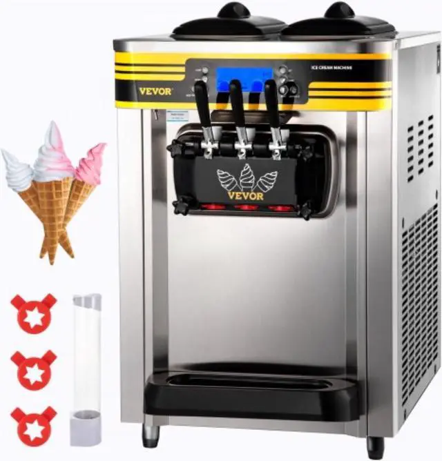 Main image of VEVOR Commercial Ice Cream Maker, 22-30L/H Yield, 2350W Countertop Soft Serve Machine w/ 2x6L Hopper 2L Cylinder LCD Panel Puffing Shortage Alarm, Frozen Yogurt Maker for Restaurant Snack Bar, Silver