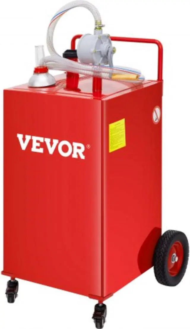 Main image of VEVOR 30 Gallon Fuel Caddy, Gas Storage Tank & 4 Wheels, with Manuel Transfer Pump, Gasoline Diesel Fuel Container for Cars, Lawn Mowers, ATVs, Boats, More, Red