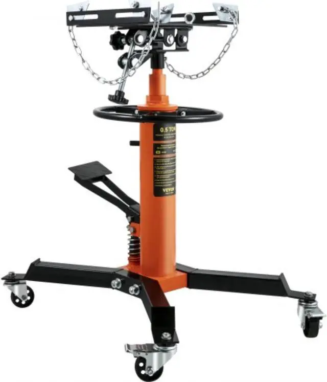 Main image of VEVOR Transmission Jack,1/2Ton/1100lbs Capacity Hydraulic Telescopic Transmission Jack, 2-Stage Floor Jack Stand with Foot Pedal, 360 Swivel Wheel, Garage/ Shop Lift Hoist, Orange