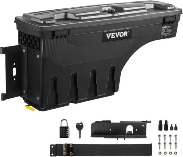 Main image of VEVOR Truck Bed Storage Box, Lockable Lid, Waterproof ABS Wheel Well Tool Box 6.6 Gal/20 L with Password Padlock, Compatible with Tundra 2007-2021, Driver Side, Black