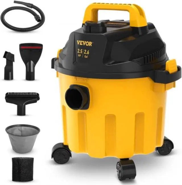 Main image of VEVOR Wet Dry Vac, 2.6 Gallon, 2.5 Peak HP, 3 in 1 Shop Vacuum with Blowing Function, Portable with Attachments to Clean Floor, Upholstery, Gap, Car, ETL Listed, Yellow