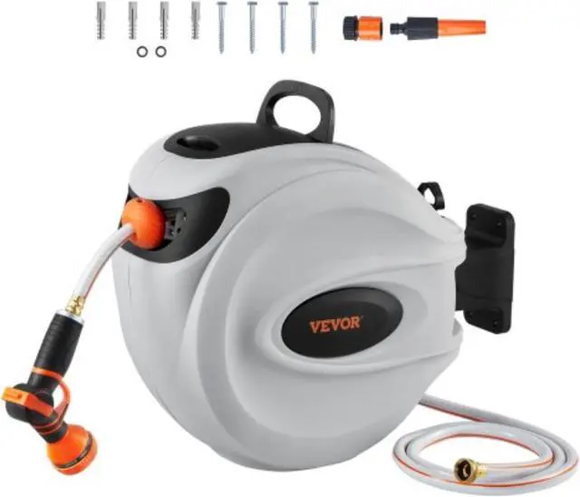Main image of VEVOR Retractable Hose Reel Water Hose Reel 65'x5/8" 180 Swivel Wall-Mounted
