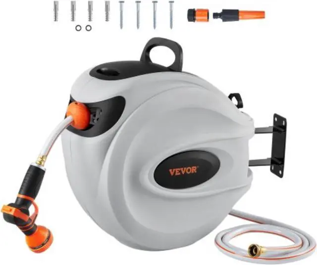 Main image of VEVOR Retractable Hose Reel Water Hose Reel 115'x1/2" 180 Swivel Wall-Mounted
