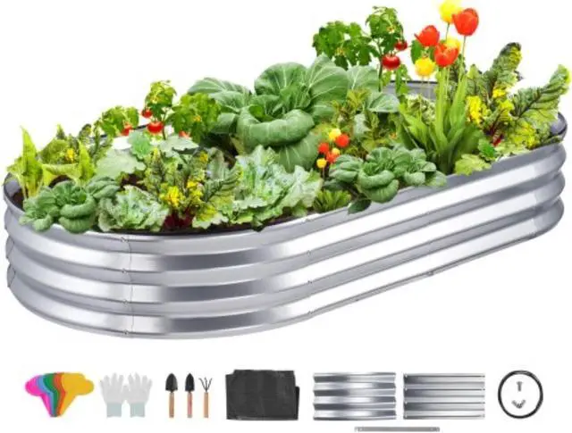 Main image of VEVOR Raised Garden Bed, 70.9x35.4x11 inch Galvanized Metal Planter Box, Outdoor Planting Boxes with Open Base, for Growing Flowers/Vegetables/Herbs in Backyard/Garden/Patio/Balcony, Silver