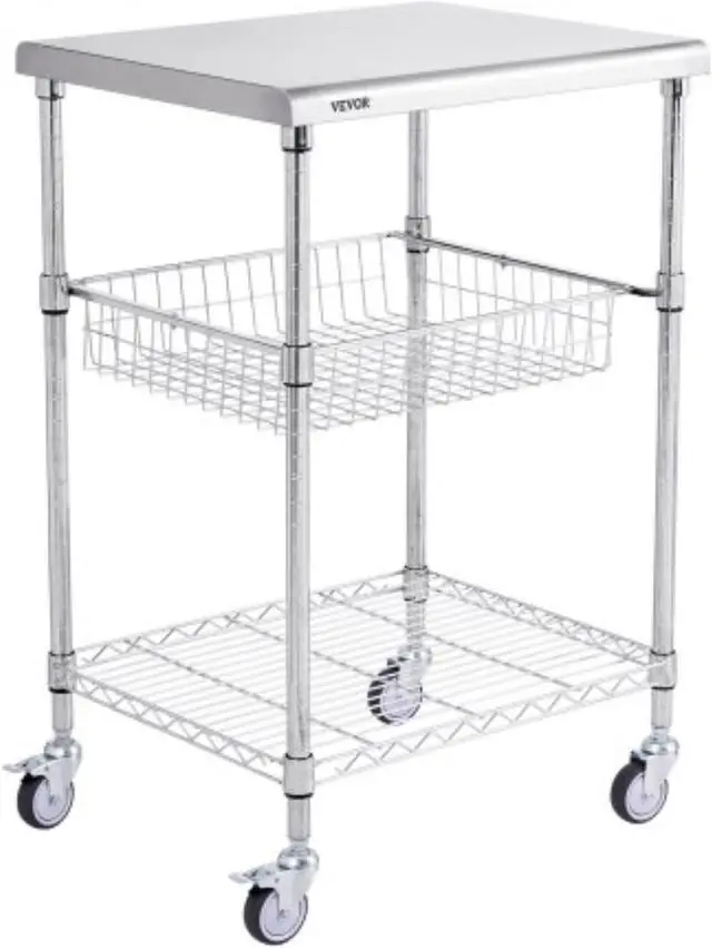Main image of VEVOR 3-Tier Utility Cart Rolling Cart on Wheels 24"x20"x36.6" 470 LBS 6 Hooks