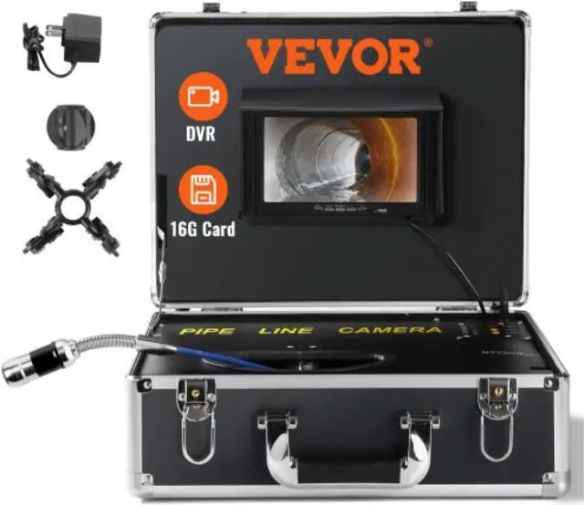 Main image of VEVOR Sewer Camera, 100 ft/30 m, 7" Screen Pipeline Inspection Camera with DVR Function, Waterproof IP68 Camera, 12 pcs Adjustable LEDs, with a 16 GB SD Card for Sewer Line, Duct Drain Pipe Plumbing