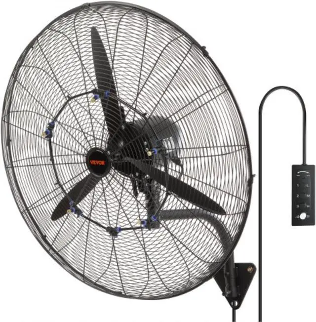 Main image of VEVOR Wall-Mount Misting Fan, 30 Inch, 3-speed High Velocity Max. 9500 CFM, Waterproof Oscillating Industrial Wall Fan, Commercial or Residential for Warehouse, Greenhouse, Workshop, Black, ETL Listed