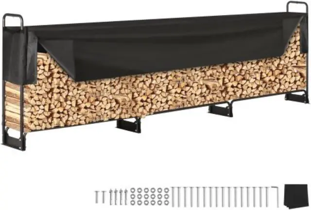 Main image of VEVOR 12.7FT Outdoor Firewood Rack with Cover, 152x14.2x46.1in,Heavy Duty Firewood Holder & 600D Oxford Waterproof Cover for Fireplace, Patio, Indoor/Outdoor Log Storage Rack for 3/4 Cord of Firewood