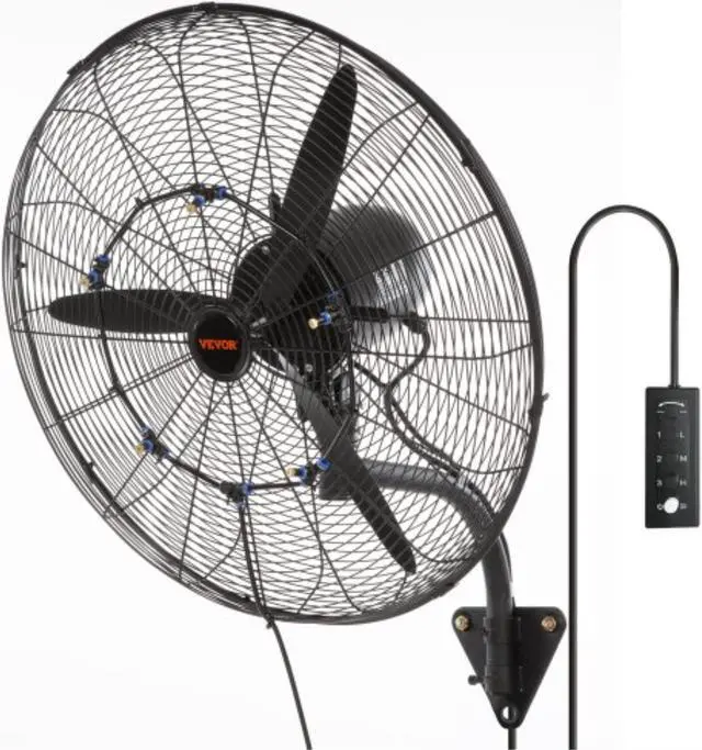 Main image of VEVOR Wall-Mount Misting Fan, 24 Inch, 3-speed High Velocity Max. 7000 CFM, Waterproof Oscillating Industrial Wall Fan, Commercial or Residential for Warehouse, Greenhouse, Workshop, Black, ETL Listed