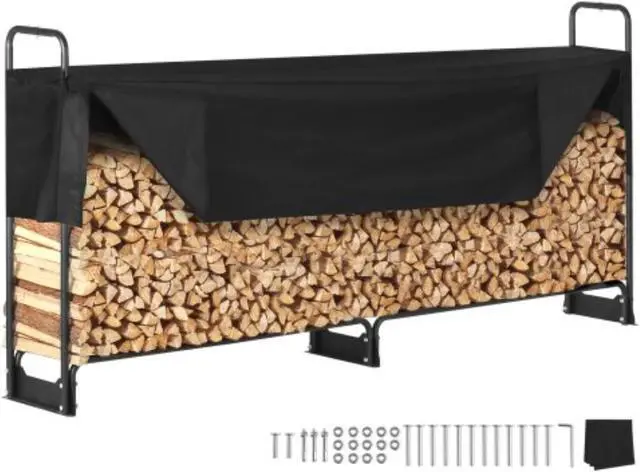 Main image of VEVOR 8.5FT Outdoor Firewood Rack with Cover, 102x14.2x46.1 in, Heavy Duty Firewood Holder & 600D Oxford Waterproof Cover for Fireplace, Patio, Indoor/Outdoor Log Storage Rack for 1/2 Cord of Firewood