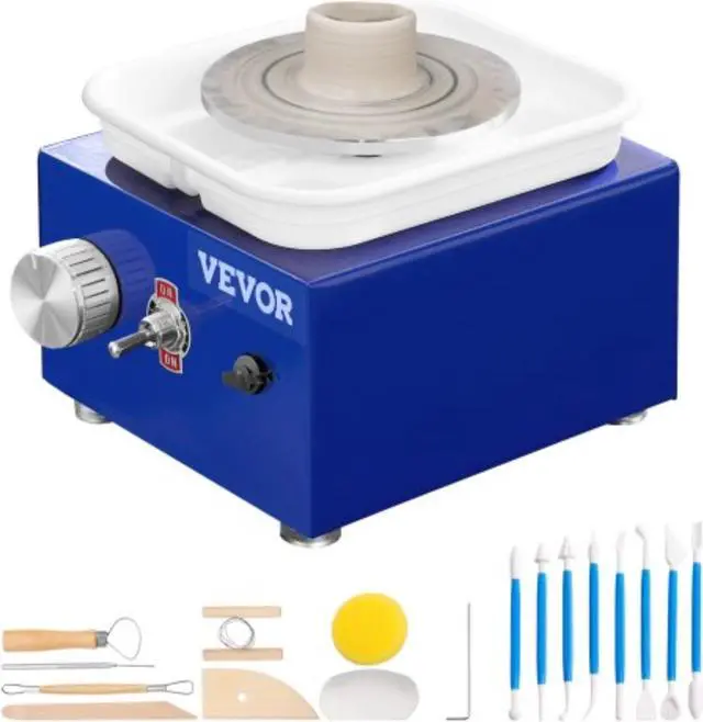 Main image of VEVOR Mini Pottery Wheel, 2 Turntables 2.6in / 3.9in Ceramic Wheel Forming Machine, Adjustable 0-300RPM Speed ABS Detachable Basin, Sculpting Tools Apron Accessory Kit for Work Art Craft DIY