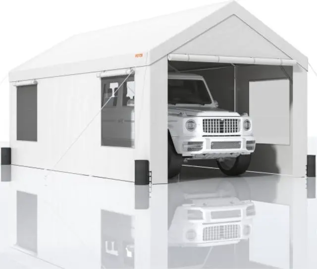 Main image of VEVOR Carport, Heavy Duty 12x20ft Car Canopy, Outdoor Garage Shelter with Removable Sidewalls, Roll-up Ventilated Windows & Doors, UV Resistant Waterproof All-Season Tarp for Car, Truck, Boat, White