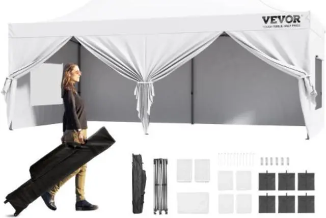 Main image of VEVOR 10x20 FT Pop up Canopy with Removable Sidewalls, Instant Canopies Portable Gazebo & Wheeled Bag, UV Resistant Waterproof, Enclosed Canopy Tent for Outdoor Events, Patio, Backyard, Party, Parking