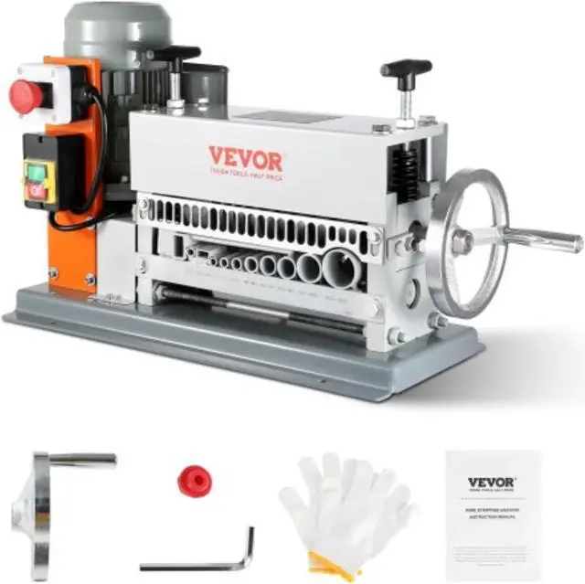 Main image of VEVOR Automatic Wire Stripping Machine, 0.06''-1.42'' Electric Motorized Cable Stripper, 370 W, 88 ft/min Wire Peeler with An Extra Manual Crank, 11 Channels for Scrap Copper Recycling