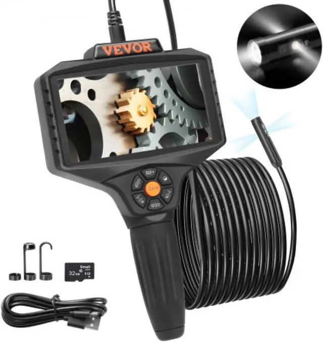Main image of VEVOR Triple Lens Industrial Endoscope, 5" IPS Screen Borescope Inspection Camera with Lights, Split Screen, 8x Zoom, IP67 Waterproof Drain Snake Camera for Auto, Plumbing(16.5FT Cable, 32GB Card)