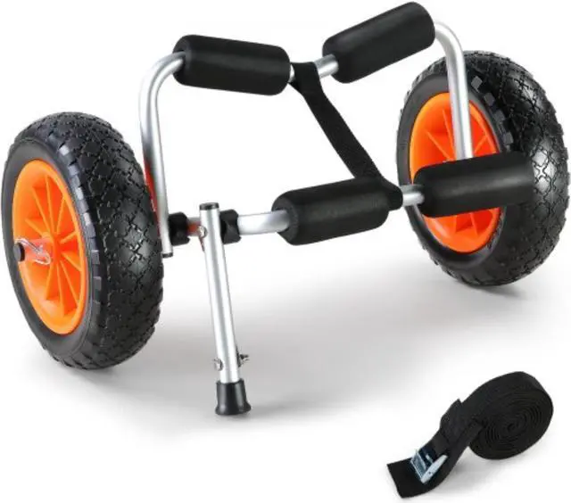 Main image of VEVOR Heavy Duty Kayak Cart, 250lbs Load Capacity, Foldable Canoe Trolley Cart with 10'' Solid Tires, Nonslip Support Foot & Tie-Down Strap, for Kayaks Canoes Paddleboards Float Mats Jon Boats