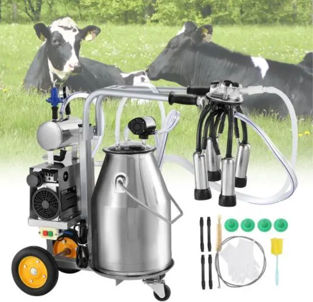 Main image of VEVOR Electric Cow Milking Machine, 6.6 Gal / 25 L 304 Stainless Steel Bucket, Automatic Pulsation Vacuum Milker, Portable Milker with Food-grade Silicone Cups and Tubes, Adjustable Pressure