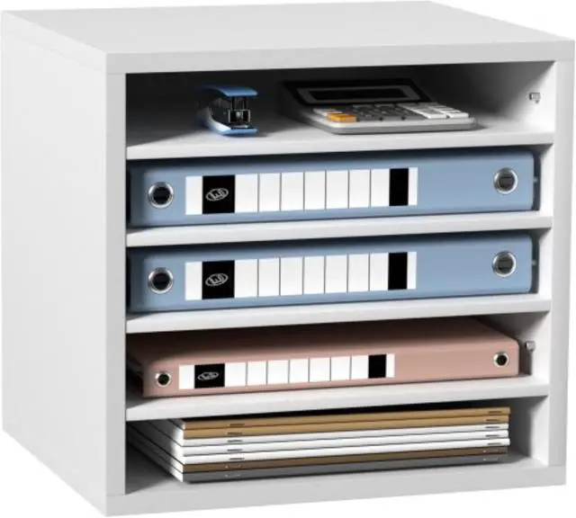 Main image of VEVOR Literature Organizers, 5 Compartments Office Mailbox with Adjustable Shelves, Wood Literature Sorter 13.9x12x13 inches for Office, Home, Classroom, Mailrooms Organization, EPA Certified, White