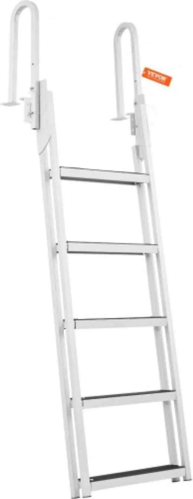 Main image of VEVOR Dock Ladder, Flip-Up 5 Steps, 350 lbs Load Capacity, Aluminum Alloy Pontoon Boat Ladder with 4'' Wide Step & Nonslip Rubber Mat, Easy to Install for Ship/Lake/Pool/Marine Boarding