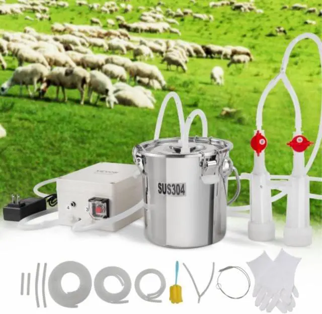Main image of VEVOR Goat Milking Machine, 3 L 304 Stainless Steel Bucket, Electric Automatic Pulsation Vacuum Milker, Portable Milker with Food-grade Silicone Cups and Tubes, Adjustable Suction for Sheep