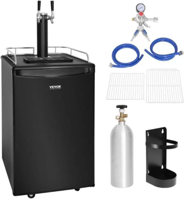Main image of VEVOR Beer Kegerator, Dual Tap Draft Beer Dispenser, Full Size Keg Refrigerator With Shelves, CO2 Cylinder, Drip Tray & Rail, 32F- 50F Temperature Control, Holds 1/6, 1/4, 1/2 Barrels, Black