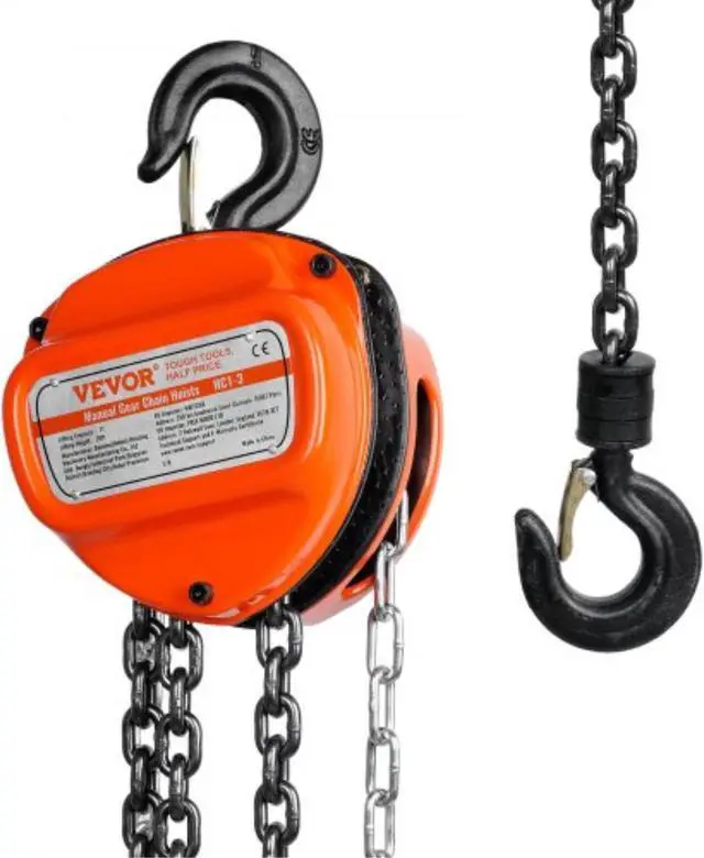 Main image of VEVOR Manual Chain Hoist, 1 Ton 2200 lbs Capacity 20 FT Come Along, G80 Galvanized Carbon Steel with Double-Pawl Brake, Auto Chain Leading & 360 Rotation Hook, for Garage Factory Dock