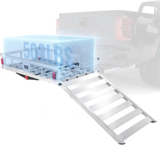 Main image of VEVOR 47 x 28 x 6in Hitch Cargo Carrier, 500lb Capacity Trailer Hitch Mount Aluminum Cargo Basket with Folding Ramp, Luggage Carrier Rack Fits 2" Hitch Receiver for SUV Truck Pickup Camping