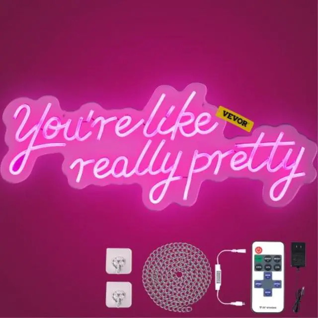 Main image of VEVOR You're Like Really Pretty Neon Sign, 27.5" x 12" Pink LED Neon Signs for Wall Decor, Large Lights Sign with Remote Control and Power Adapter, for Party, Wedding, Living Room, Office