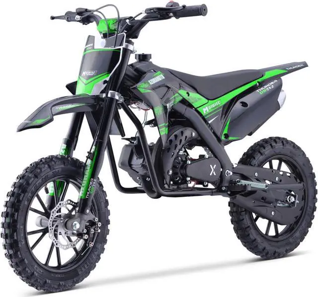 Alt view image 4 of 12 - MotoTec Thunder 50cc 2-Stroke Kids Gas Dirt Bike Green