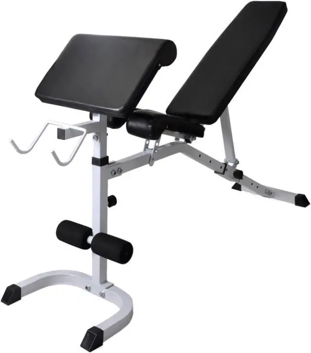 Alt view image 10 of 10 - vidaXL Workout Bench with Weight Rack, Barbell and Dumbbell Set 198.4 lb