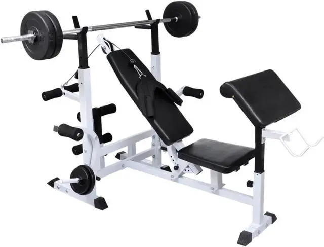 Alt view image 7 of 11 - vidaXL Weight Bench with Weight Rack, Barbell and Dumbbell Set 264.6 lb