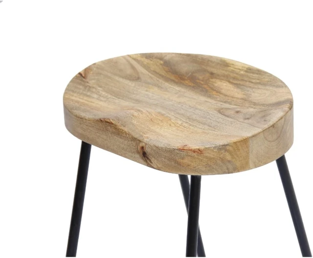 Alt view image 2 of 5 - Wooden Saddle Seat Barstool with Tubular Metal Base, Small, Brown and Black