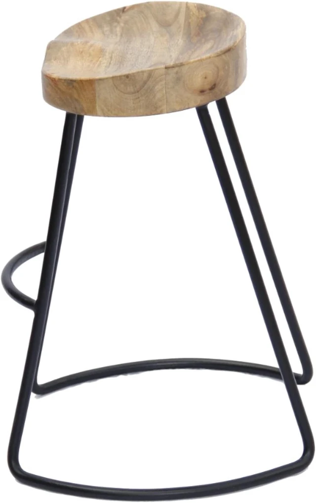 Alt view image 3 of 5 - Wooden Saddle Seat Barstool with Tubular Metal Base, Small, Brown and Black