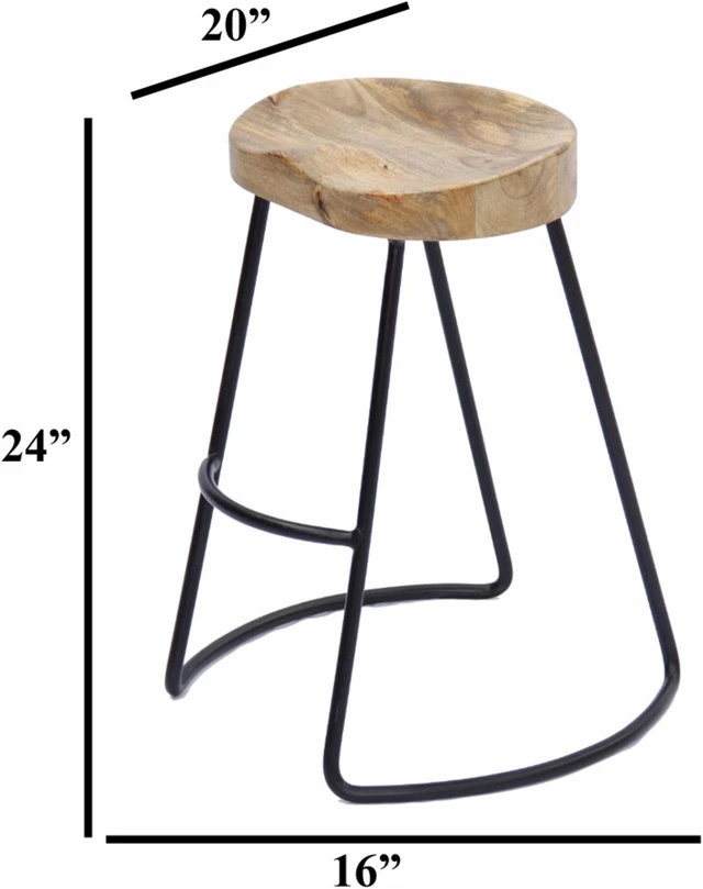 Alt view image 4 of 5 - Wooden Saddle Seat Barstool with Tubular Metal Base, Small, Brown and Black