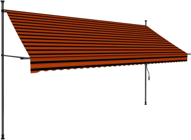 Alt view image 2 of 16 - vidaXL Manual Retractable Awning with LED 137.8" Orange and Brown