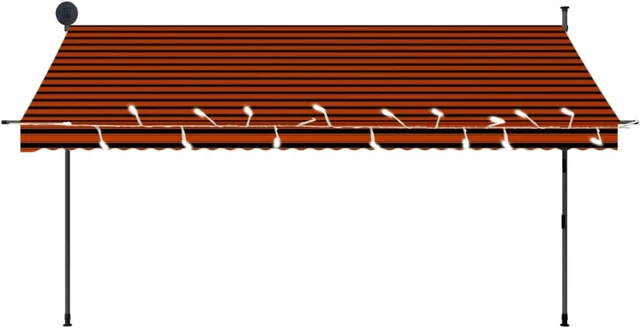 Alt view image 4 of 16 - vidaXL Manual Retractable Awning with LED 137.8" Orange and Brown