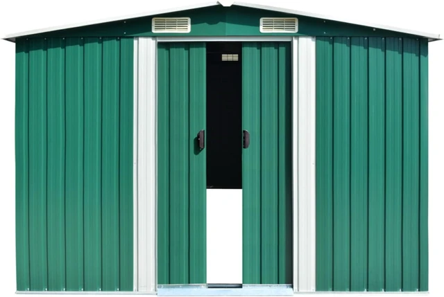 Alt view image 2 of 4 - vidaXL Garden Shed 101.2" x 192.5" x 71.3" Metal Green