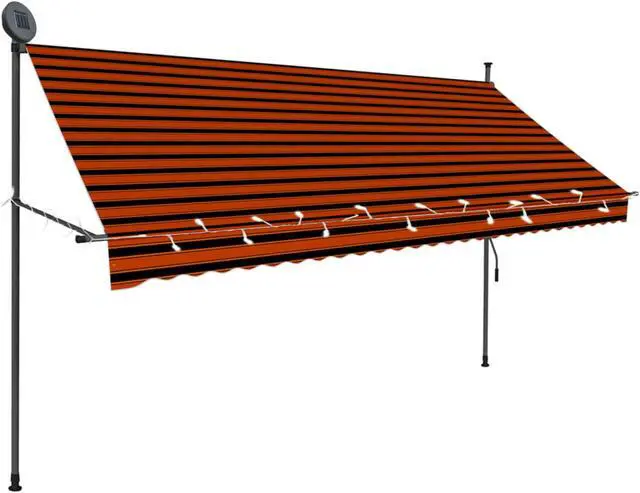 Alt view image 2 of 8 - vidaXL Manual Retractable Awning with LED 118.1" Orange and Brown