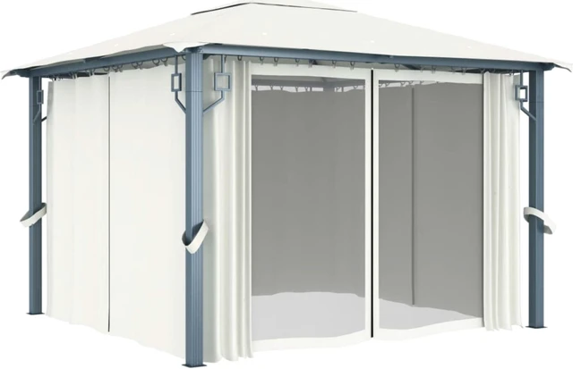 Alt view image 2 of 4 - vidaXL Gazebo with Curtain 118.1"x118.1" Cream Aluminum