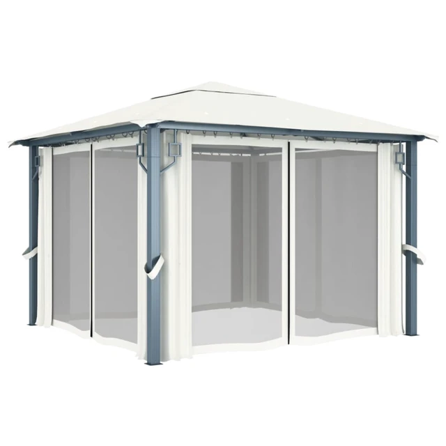 Alt view image 3 of 4 - vidaXL Gazebo with Curtain 118.1"x118.1" Cream Aluminum
