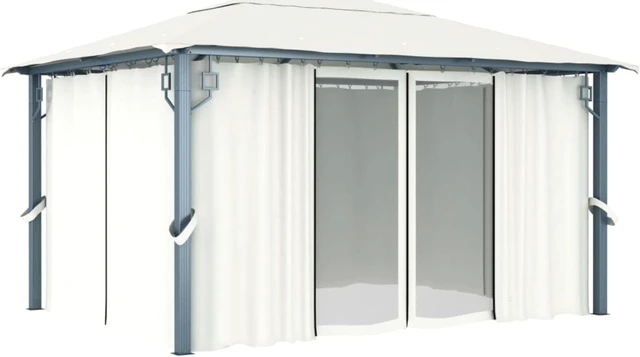 Alt view image 2 of 4 - vidaXL Gazebo with Curtain 157.5"x118.1" Cream Aluminum