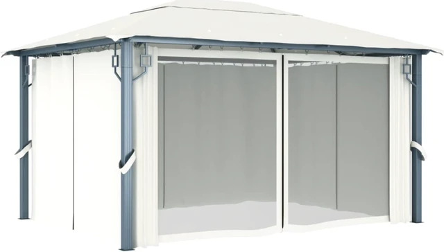 Alt view image 3 of 4 - vidaXL Gazebo with Curtain 157.5"x118.1" Cream Aluminum