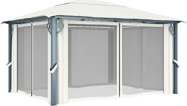 Alt view image 4 of 4 - vidaXL Gazebo with Curtain 157.5"x118.1" Cream Aluminum