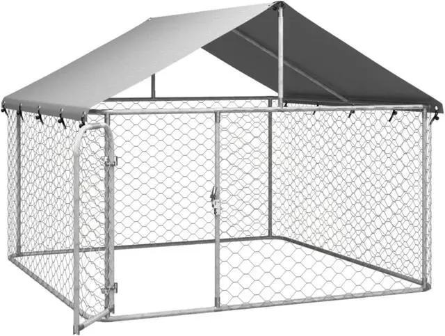 Alt view image 4 of 10 - vidaXL Outdoor Dog Kennel with Roof 78.7"x78.7"x59.1"