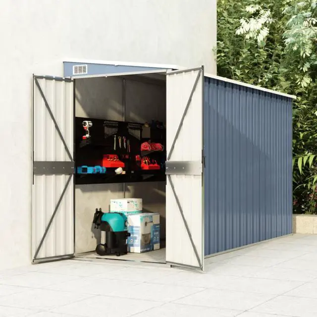 Main image of vidaXL Wall-mounted Garden Shed Gray 46.5"x113.4"x70.1" Galvanized Steel
