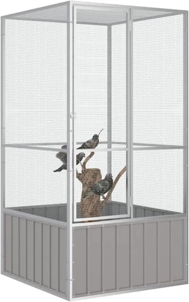 Alt view image 2 of 10 - vidaXL Bird Cage Gray 43.7"x42.1"x83.3" Galvanized Steel