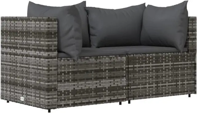 Alt view image 3 of 10 - vidaXL 3 Piece Patio Lounge Set with Cushions Gray Poly Rattan
