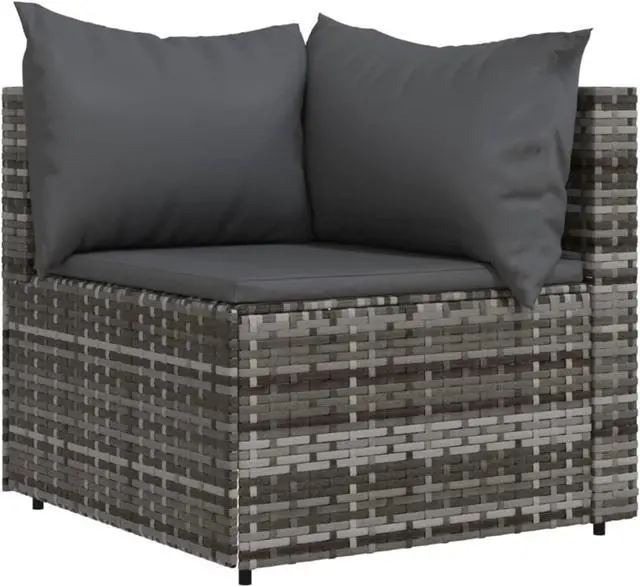 Alt view image 4 of 10 - vidaXL 3 Piece Patio Lounge Set with Cushions Gray Poly Rattan